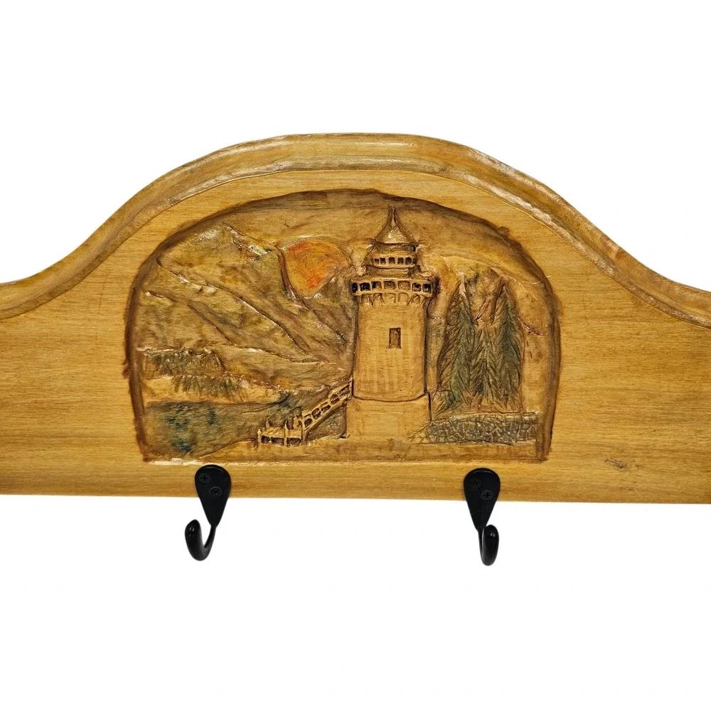 Vintage Lighthouse Scenic Wood Wall Mount Key Holder‎ Rack Hooks Coastal Decor